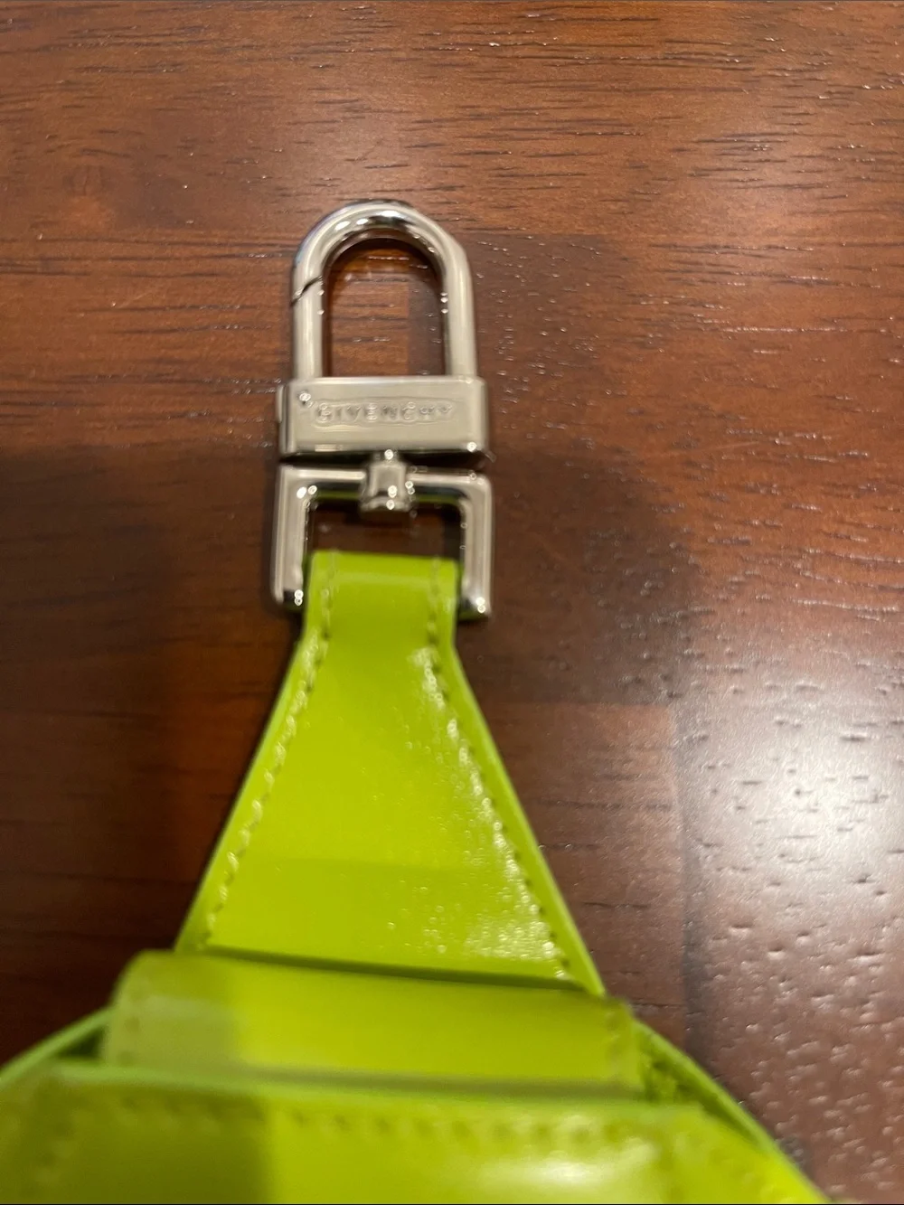 Givenchy Lime Green Leather Earbud Case with Silver Clip